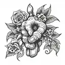 rock hand signal  with vines and flowers intertwined tattoo design idea