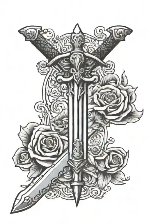 Girly Sword With A Heart handle tattoo design idea