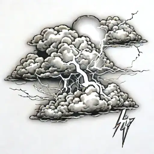 Religious with lightning storm and clouds tattoo design idea