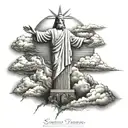 Christ the redeemer lightning storm and clouds tattoo design idea