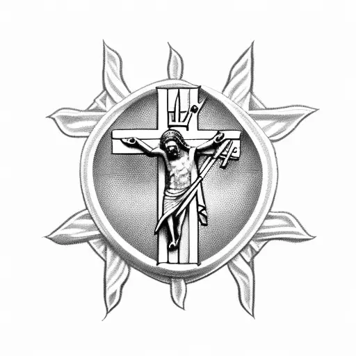 the Catholic Saint James crucifix with a banner looping through it tattoo design idea