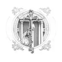 the Catholic Saint James cross with a banner wrapped around it with the quote "E Quindi Uscimmo a Riveder le Stelle" tattoo design idea