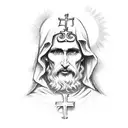 the Catholic Saint James cross with a banner wrapped around it with the quote "E Quindi Uscimmo a Riveder le Stelle" tattoo design idea
