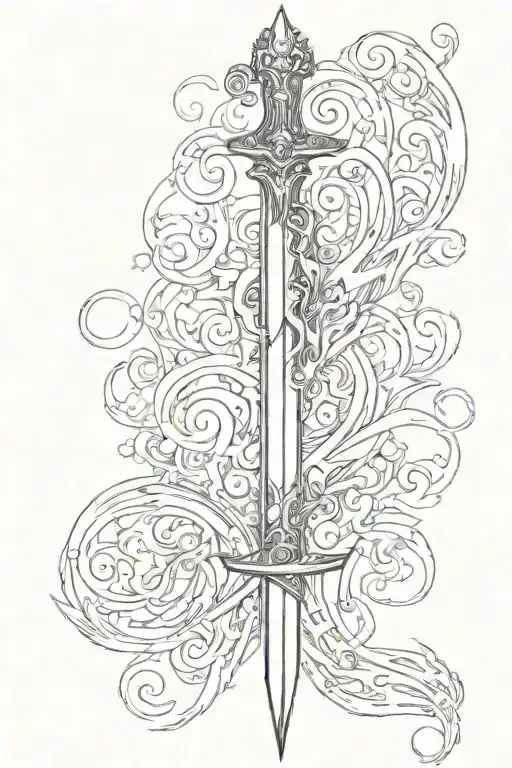 sword surrounded by spiral flames left arm sleeve tattoo tattoo design idea