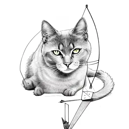 black cat with bow and arrow tattoo design idea