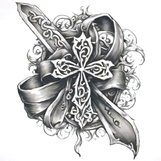 Cross with Leukemia ribbon wrapped tattoo design idea