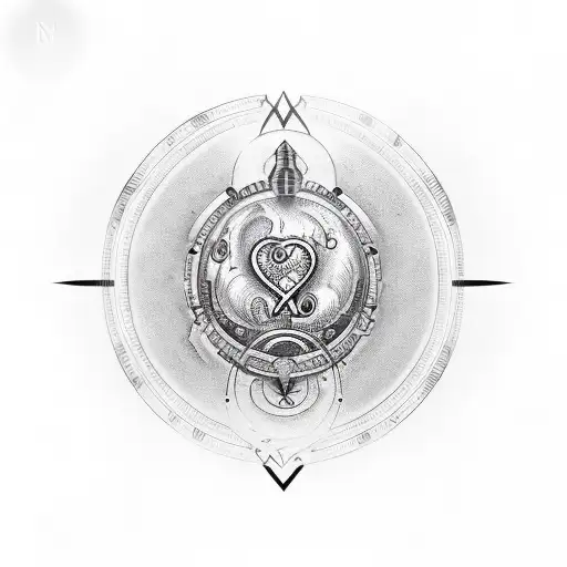 Libra Sign with a heart and musical elements on one side and a brain and gears on the other side tattoo design idea