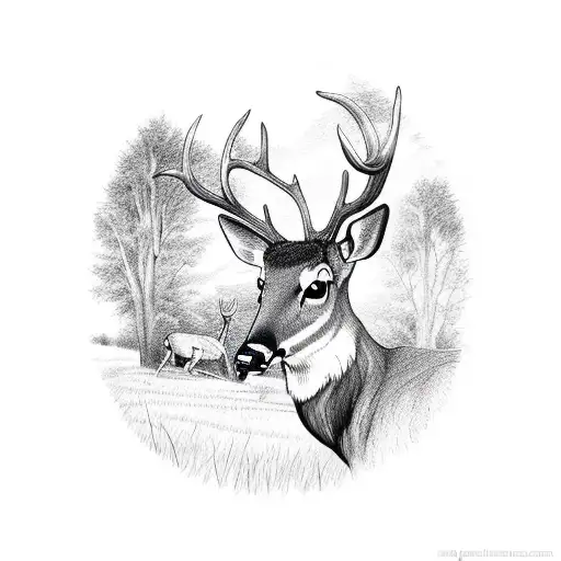 country side with deer says the word Lovely tattoo design idea