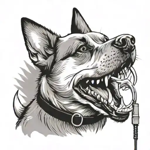 A dog with a microphone collar singing along with its owner tattoo design idea