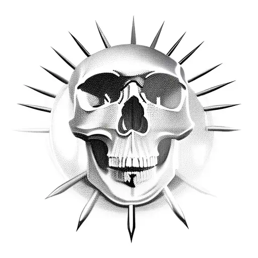 skull with iron spikes going through the eye sockets and coming out the back tattoo design idea