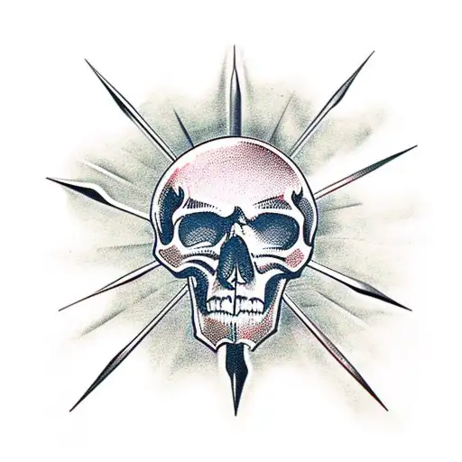 skull with iron spikes going through the eye sockets and coming out the back tattoo design idea