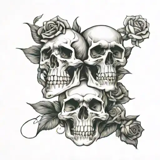 see no evil hear no evil speak no evil skull with rose and smoke  tattoo design idea