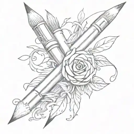 A detailed sketch of a pencil and paintbrush intertwined, symbolizing your love for drawing and artistry tattoo design idea