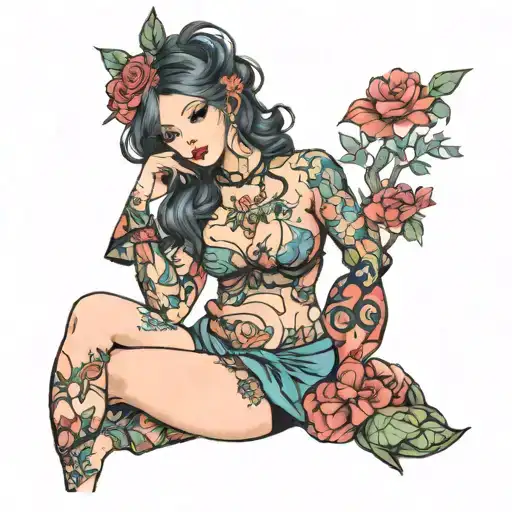 cute girls in revealing clothes tattoo design idea