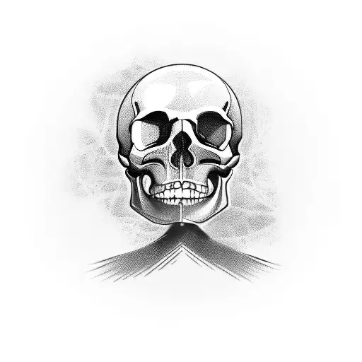 the tattoo of a skull with its thinking hand. a clock protrudes from his head and it is 11:01 tattoo design idea