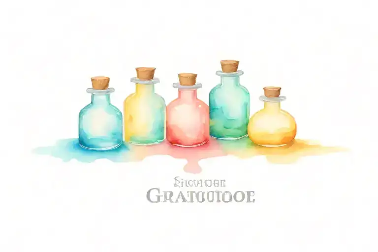 3 potion bottles, one is leaking fog tattoo design idea