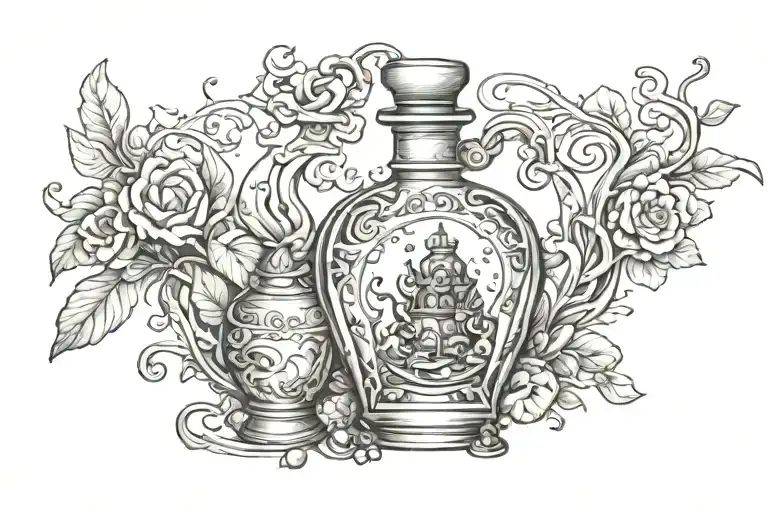fancy potion bottle tattoo design idea