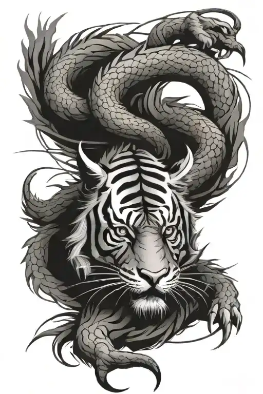 dragon tiger with lines tattoo design idea
