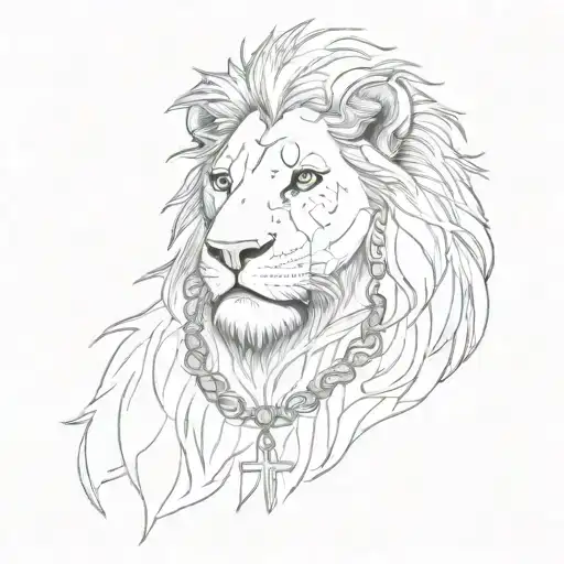 Lion with cross around his neck as a necklace  tattoo design idea