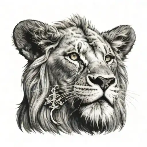 Lion with cross around his neck as a necklace  tattoo design idea