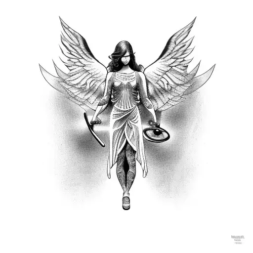 angel curling a barbell tattoo design idea