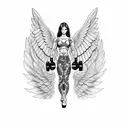 angel curling a dumbbell tattoo design idea