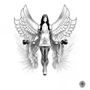 angel curling a dumbbell tattoo design idea
