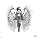 angel curling a dumbbell tattoo design idea