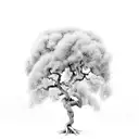 a large tree, half apple tree and half olive tree in jesusalem tattoo design idea