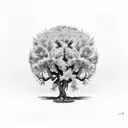 a large tree, half apple tree and half olive tree in jesusalem tattoo design idea