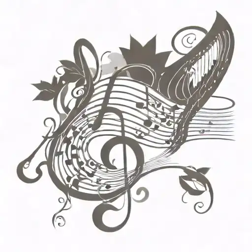 Create a new-school design featuring musical notes swirling around your boys' names tattoo design idea