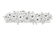 poppy flowers, honeysuckle flowers, larkspur flowers, cosmos flowers, snowdrop flowers.   tattoo design idea