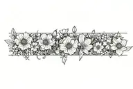 poppy flowers, honeysuckle flowers, larkspur flowers, cosmos flowers, snowdrop flowers.   tattoo design idea