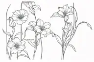 poppy flowers, snowdrop flowers, honeysuckle flowers, larkspur flowers and gladiolus flowers intertwined tattoo design idea