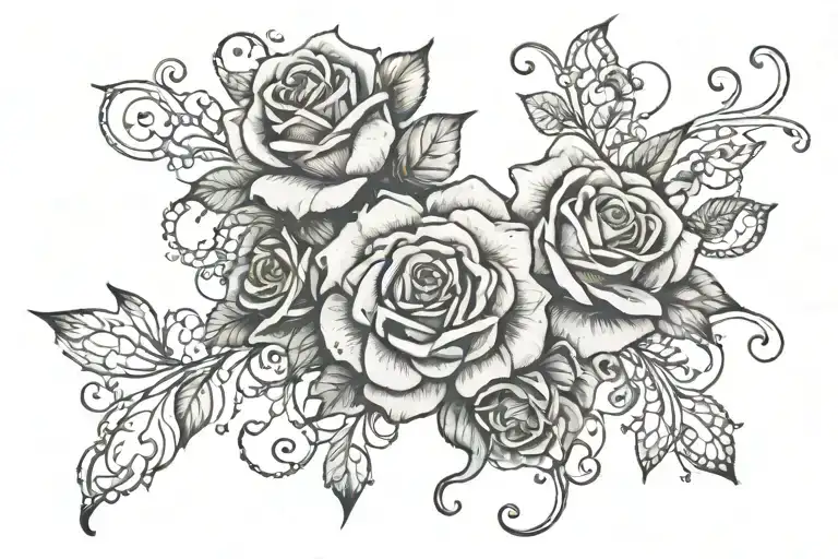 brooke with roses and stars and curly vines tied around the name  tattoo design idea