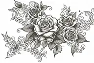 brooke with roses and stars and curly vines tied around the name  tattoo design idea
