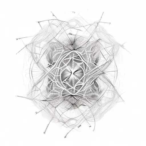 An abstract design featuring a tangled web of thoughts and words, illustrating the client's tendency to overthink and analyze everything. tattoo design idea