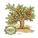 a palestinian olive tree and the name Areej tattoo design idea