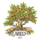 a palestinian olive tree and the name Areej tattoo design idea