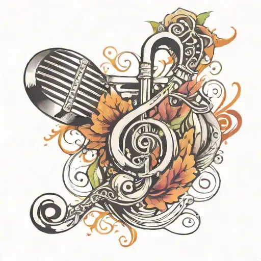  G clef with vintage mic an water color background  tattoo design idea