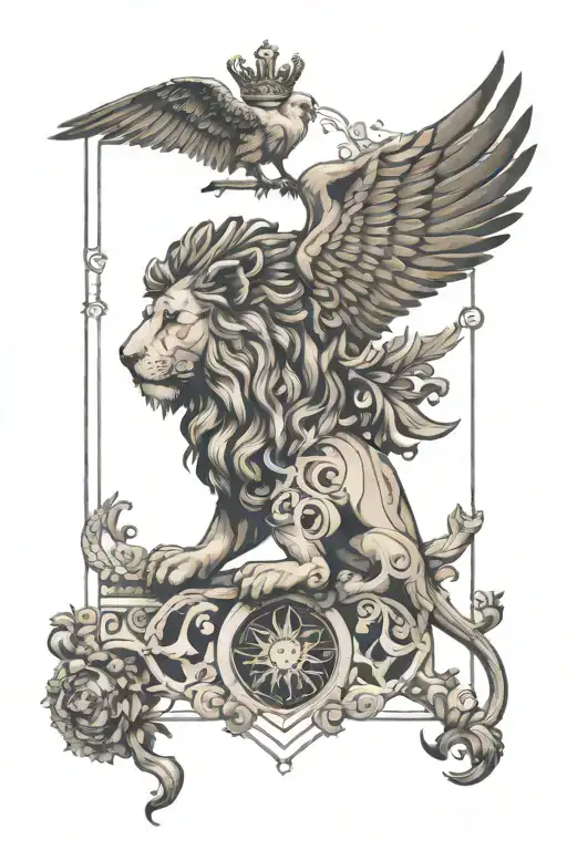 lion and crown and wing and rome tattoo design idea