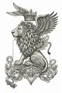 lion and crown and wing and rome tattoo design idea