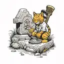 Garfield digging a grave stone tattoo design idea