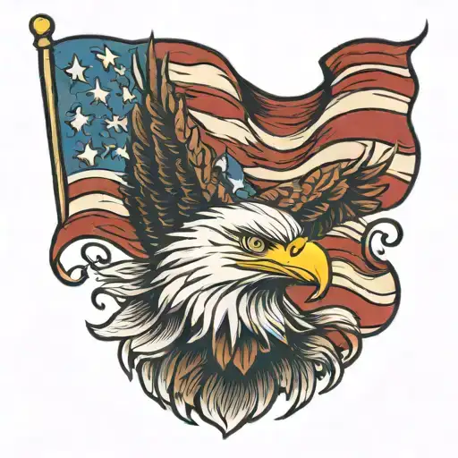 bald eagle with American flag tattoo design idea