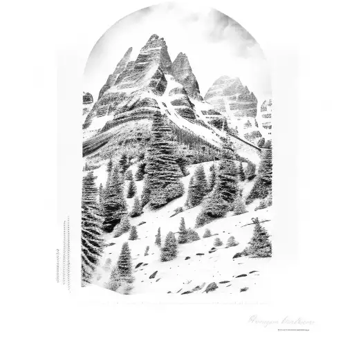 mountain scene with King protea and olympiaturm tattoo design idea
