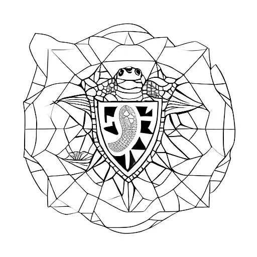 A Hawaiian sea turtle with a geometric twist, incorporating finance symbols like dollar signs and graphs tattoo design idea