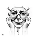 crying behind a mask tattoo design idea