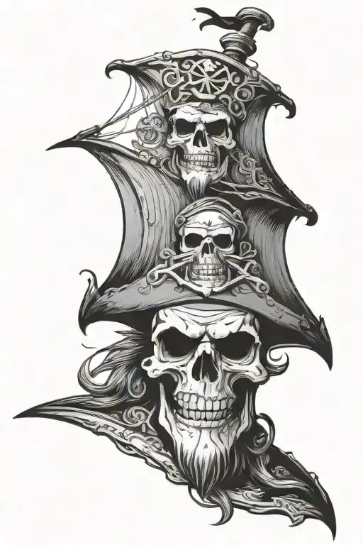whitebeard jolly roger with  a sail  tattoo design idea