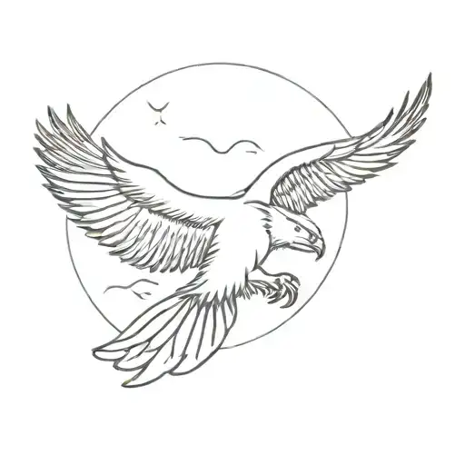 Small Albanian Eagle flying towards the sun tattoo design idea
