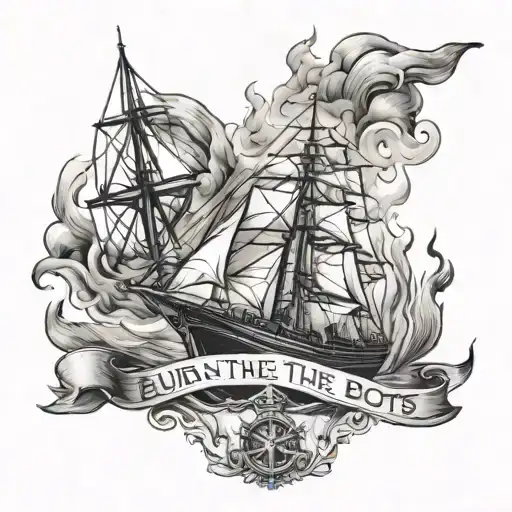 quote “Burn The Boats” tattoo design idea